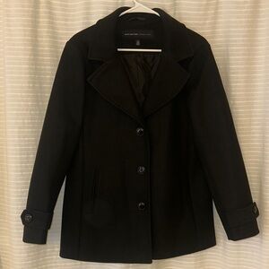 Andrew Marc Black Wool-Blend Peacoat